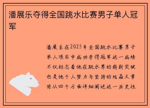 潘展乐夺得全国跳水比赛男子单人冠军