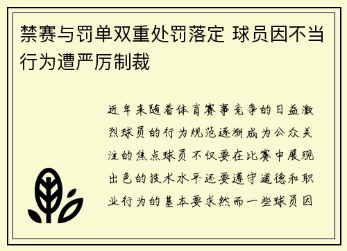 禁赛与罚单双重处罚落定 球员因不当行为遭严厉制裁